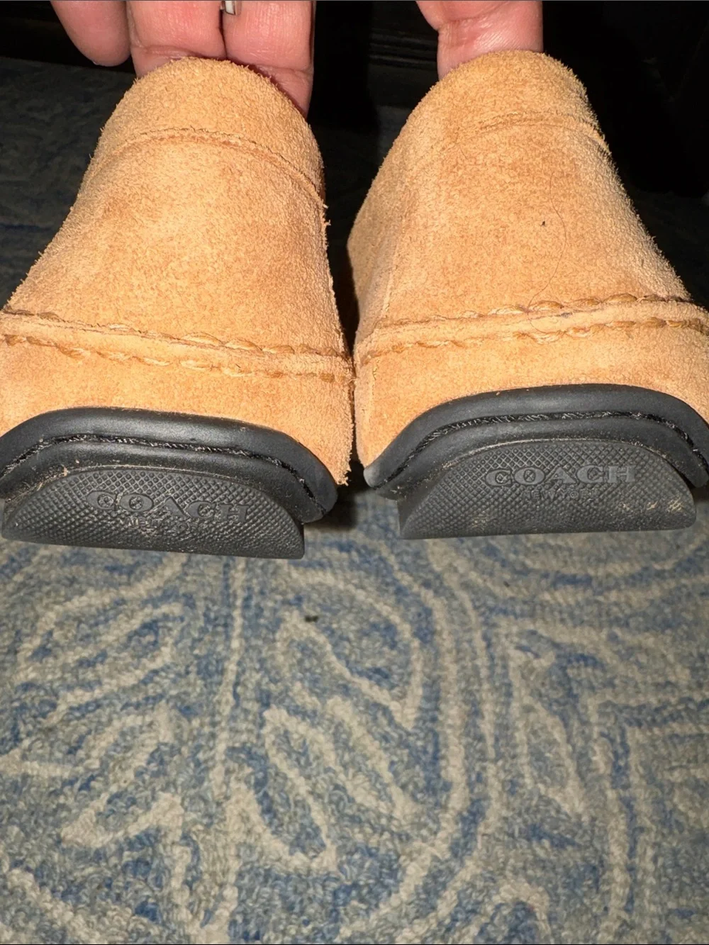 Coach Men's Suede Loafers in Tan with Gold Chain